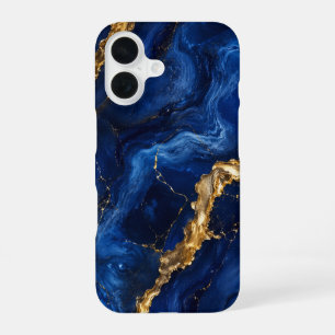 Königliches Blau Gold Marmor Premium Stylisches iP iPhone 16 Hülle
