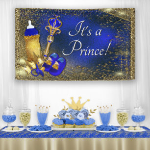 Königliches Blau Gold Prinz Baby Shower Banner