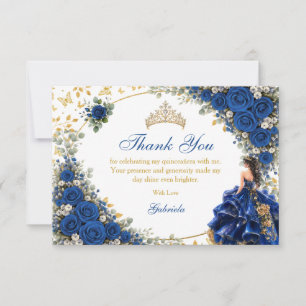 Königliches Blau Golden Schmetterling Quinceañera Dankeskarte