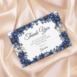 Königliches Blau Goldenes Tiara Florales Quinceañe Dankeskarte