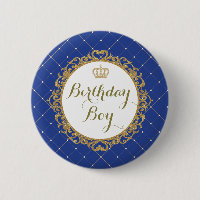Königliches Blau-Goldprinz Birthday Boy Round