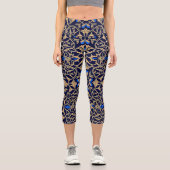 Königliches Blau und Gold Blumen Eleganz Muster Capri Leggings (Vorderseite)