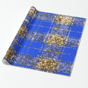 Königliches Blau-und GoldGlitzer Plaid-16 Geschenkpapier