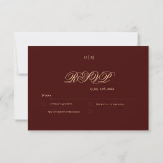 Königliches Burgund Gold Elegante Hochzeit RSVP Karte