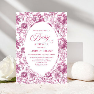 Königliches Erröten Rosenmuster Toile Baby Shower Einladung