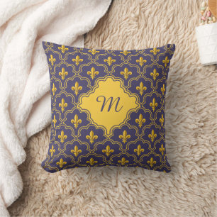Königliches Fleur-de-Lis Lila und Gold Muster Kissen