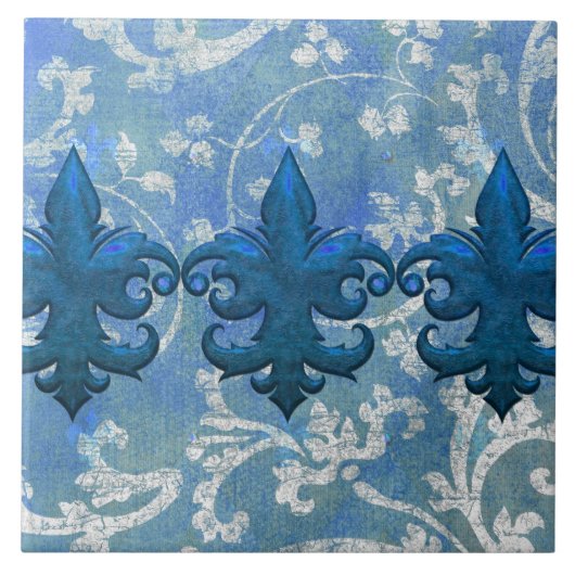 KÖNIGLICHES FLEURS: MODERNES FRANZÖSISCHES BLAU FLIESE (Vorderseite)