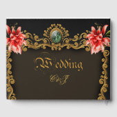 Königliches Gold und rote Blumenmuster Gästebuch (Rückseite)