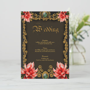 Königliches Gold und rote Blumenmuster Menükarte