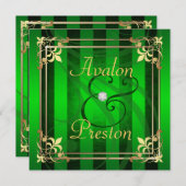 Königliches Goldmit filigran geschmückte grüne Einladung (Vorne/Hinten)