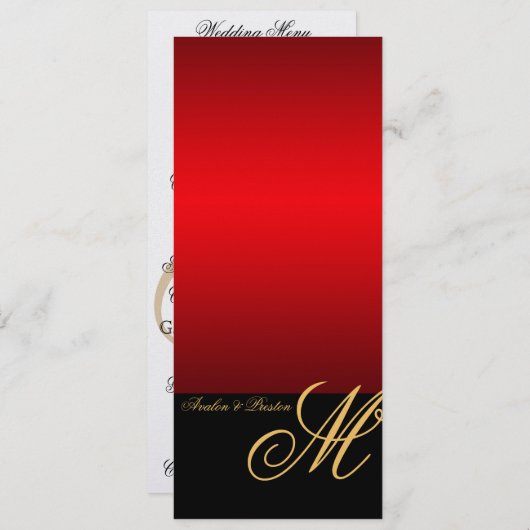 Königliches Goldmonogramm-rotes modernes Menükarte (Vorne/Hinten)