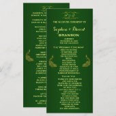 Königliches Grün-Gold-Pfau-Hochzeitsprogramm Custo Programm (Vorne/Hinten)