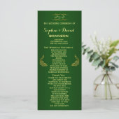 Königliches Grün-Gold-Pfau-Hochzeitsprogramm Custo Programm (Stehend Vorderseite)