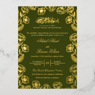 Königliches Henna Florales Goldfolie Muslimische H Folieneinladung