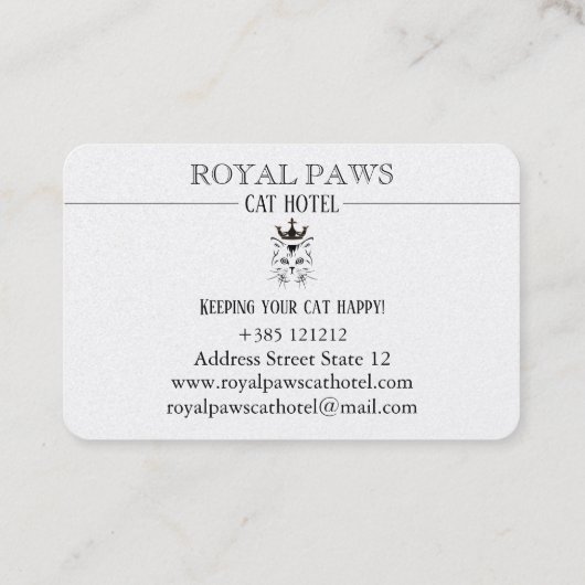 Königliches Katzen-Hotel-Logo Visitenkarte (Rückseite)