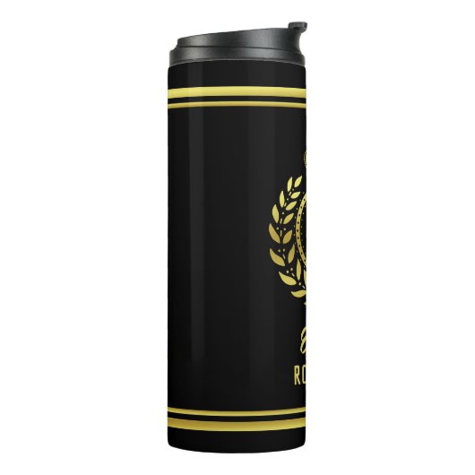 Königliches Kronen-Lorbeerwreath-Schwarz-Gold mit Thermosbecher (Nach links gedreht)