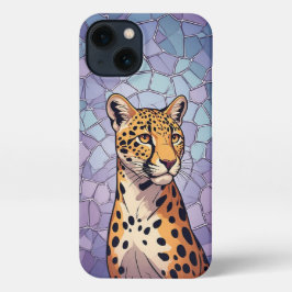 Königliches Leopardenporträt mit Mosaikbuntglas iPhone 13 Hülle