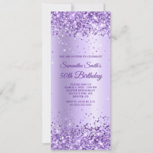 Königliches Lila Glitter Lavendel Satin 50. Geburt Einladung