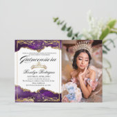 Königliches Lila Gold der Quinceanera | Einladung (Stehend Vorderseite)