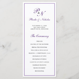 Königliches Lila Klassische Elegante Hochzeit Programm