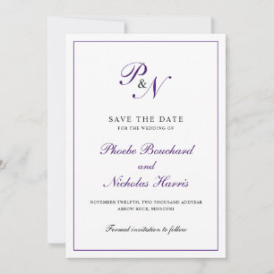 Königliches Lila Klassische Elegante Hochzeit Save The Date