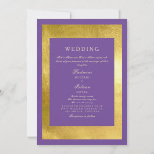 Königliches Lila und Gold Indischer Stil Hochzeit Einladung