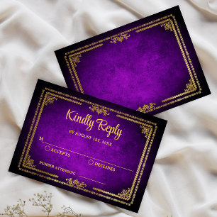 Königliches Lila und Gold Rahmen Deco Hochzeit RSV RSVP Karte