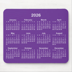 Königliches Lila und Weiß 2026 Kalender Mousepad