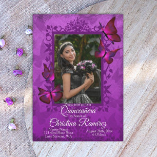Königliches Lila, Violette Quinceanera Schmetterli Einladung