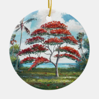 Königliches Poinciana und Palme Keramikornament
