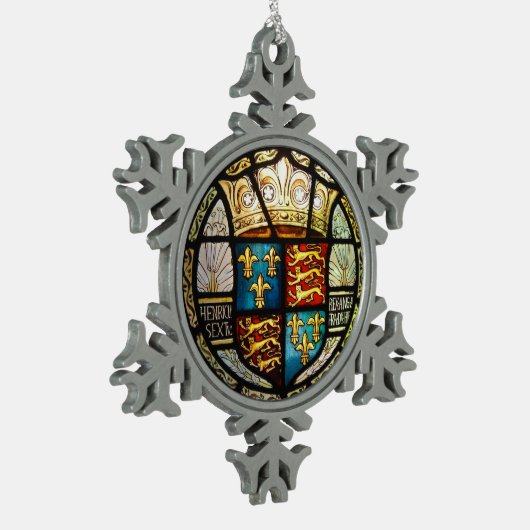 Königliches Tudor Wappen Buntglas Henrys VIII Schneeflocken Zinn-Ornament (Links)