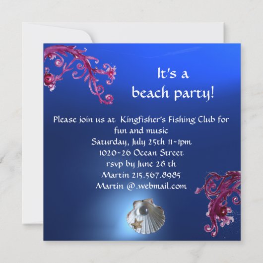 KÖNIGREICH BEACH PARTY, Champagner metallisch, sch Einladung (Rückseite)