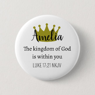 Königreich Gottes Bibelvers Name und Krone Weiß Button
