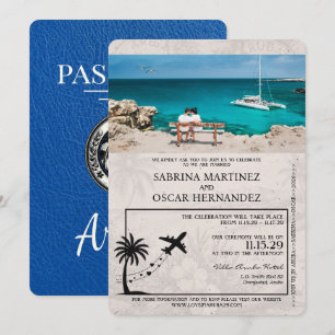 Königsblau Aruba Reisepass Hochzeits-Einladung Einladung