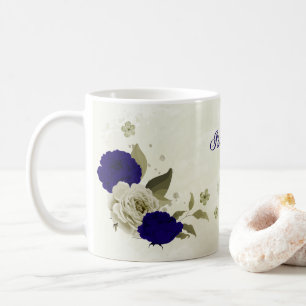 Königsblau Beige Blumenmuster  Kaffeetasse