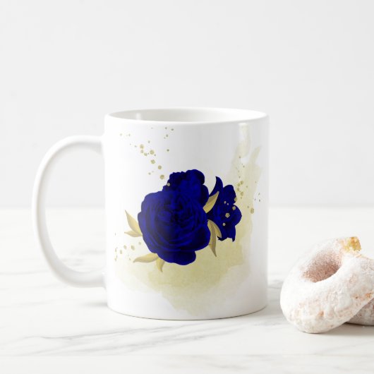 Königsblau-Blumengold Kaffeetasse (Mit Donut)