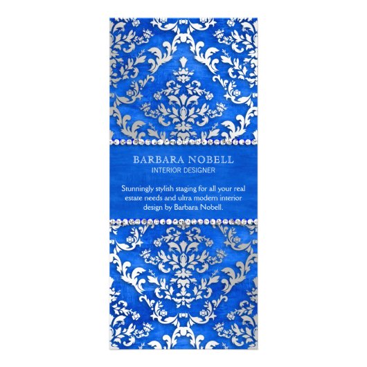 Königsblau-Cerulean Schimmer-Damast-Silber Werbekarte (Hinten)