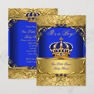 Königsblau Damast Goldene Krone Baby Shower Junge Einladung