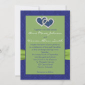 Königsblau-Damast und Falten-Chartreuse Einladung (Rückseite)