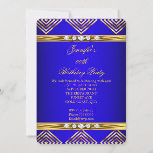 Königsblau Deco Streifen Gold Diamant Party Einladung
