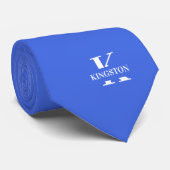 Königsblau Elegantes Monogramm + Name Krawatte (Gerollt)