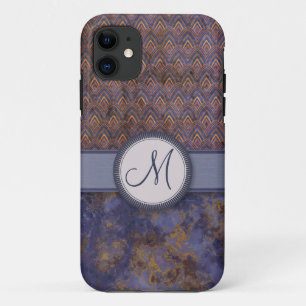 Königsblau-Feder-Muster mit Monogramm iPhone 11 Hülle