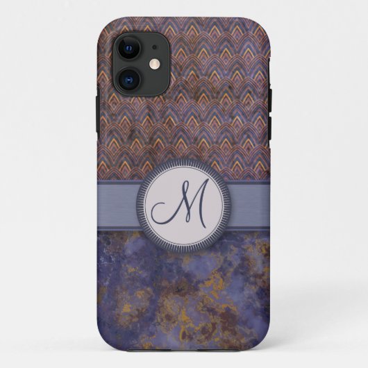 Königsblau-Feder-Muster mit Monogramm Case-Mate iPhone Hülle (Rückseite)