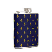 Königsblau Fleur De Lis Muster Monogramm Flachmann (Rechts)