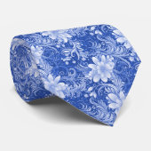 Königsblau Floral Batik Krawatte (Gerollt)