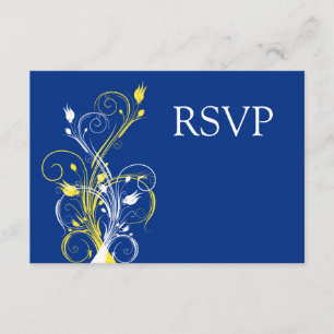 Königsblau, Gelb, Weiß Florale Hochzeits-RSVP Einladung