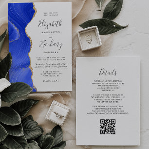 Königsblau Gold Achat QR Code Hochzeit Einladung