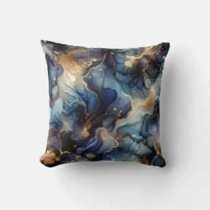 Königsblau + Gold Alcohol Ink Marmor Wurfkissen Kissen