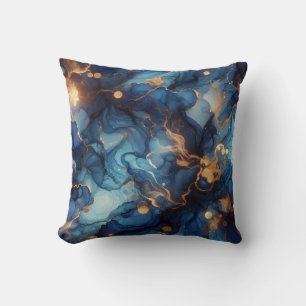 Königsblau + Gold Alcohol Ink Marmor Wurfkissen Kissen