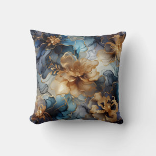 Königsblau + Gold Alcohol-Tinte Blumen-Wurfkissen Kissen